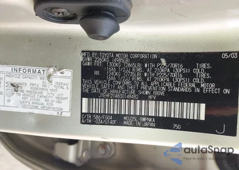 2003 Toyota Highlander V6 z USA, uszkodzony, nr VIN JTEHF21A830148482